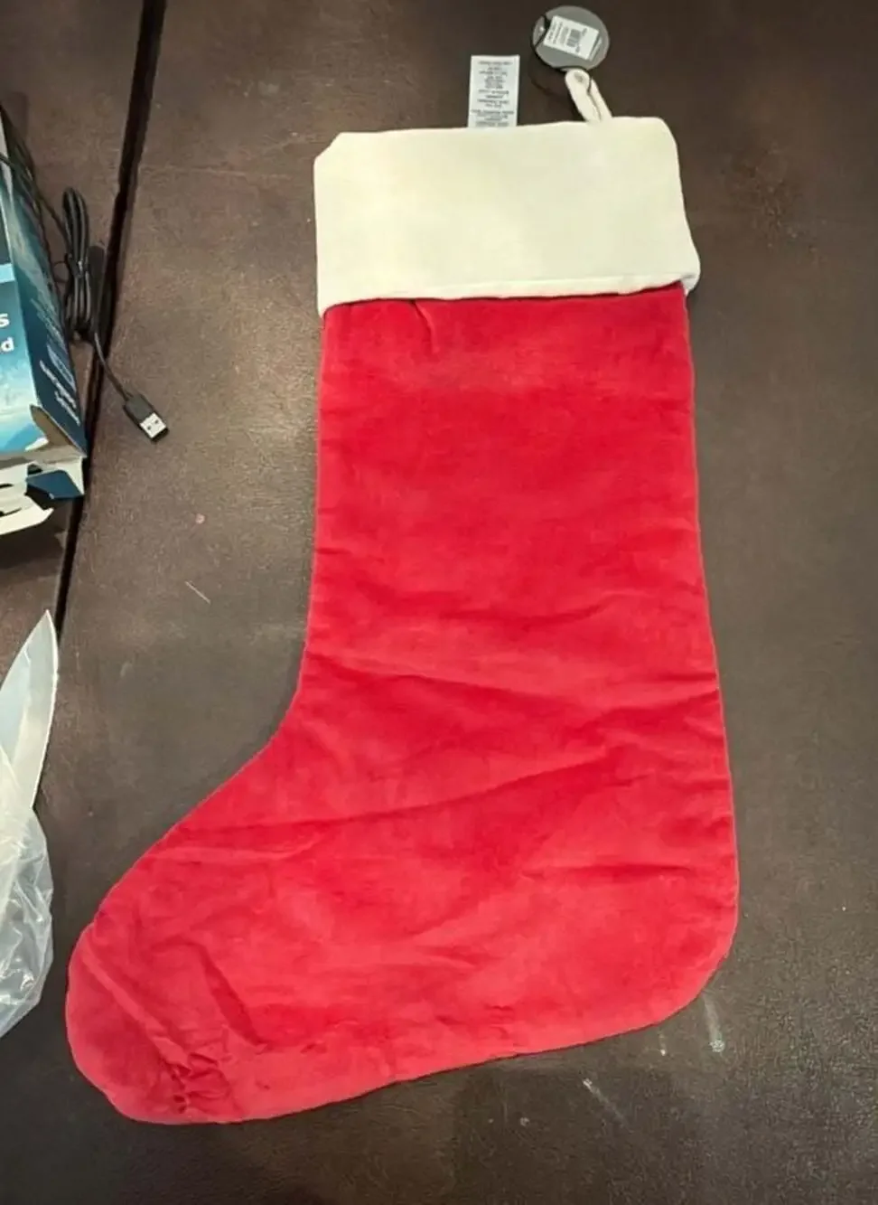 West Elm Cotton Velvet LARGE Blank NO MONO Christmas Stocking Red Ivory Cuff NEW